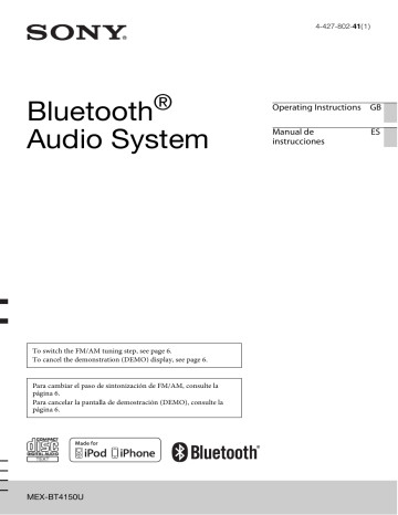 Sony MEX-BT4150U Operating Instructions | Manualzz Sony MEX-BT4150U Operating Instructions | Manualzz