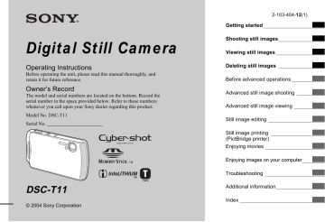 Sony DSC-T11 Operating instructions Sony DSC-T11 Operating instructions