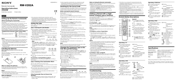 Sony RM-V202A User's manual Sony RM-V202A User's manual
