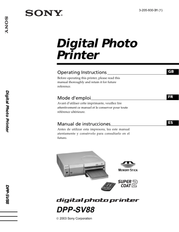 Sony DPP-SV88 Operating instructions Sony DPP-SV88 Operating instructions