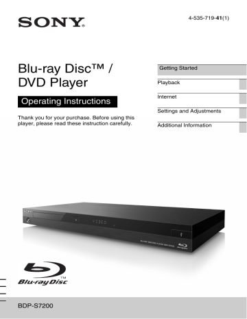 Sony BDP-S7200 Operating instructions Sony BDP-S7200 Operating instructions