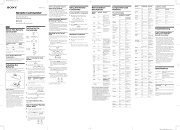 Sony RM-V8 Operating instructions Sony RM-V8 Operating instructions