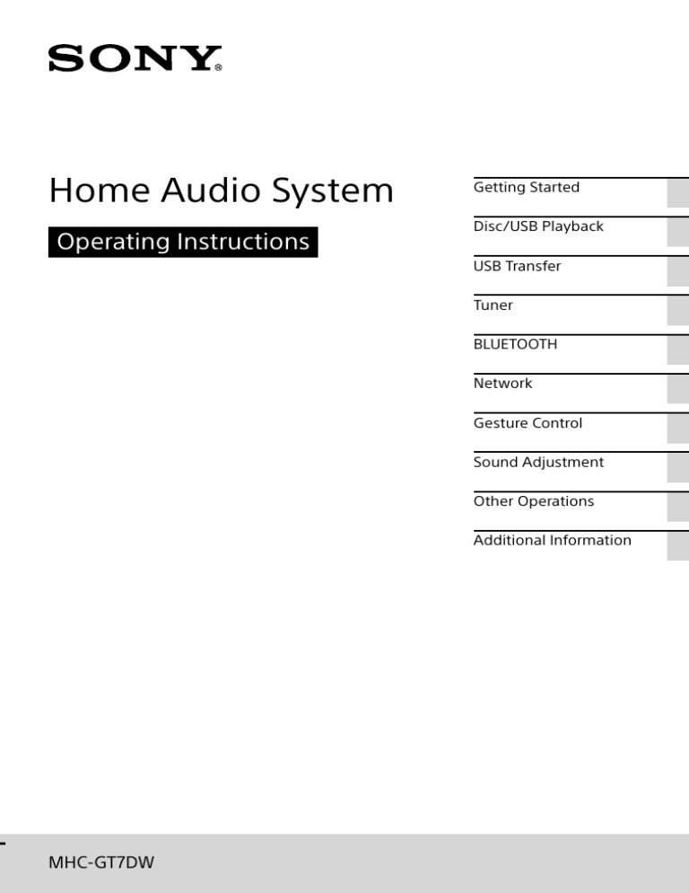 Sony MHC-GT7DW Operating instructions Sony MHC-GT7DW Operating instructions