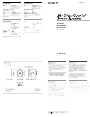 Sony XS-F6920 Operating instructions Sony XS-F6920 Operating instructions