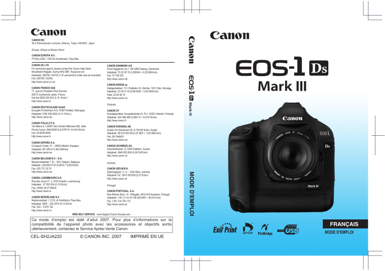 Canon EOS-1Ds Mark III User guide Canon EOS-1Ds Mark III User guide