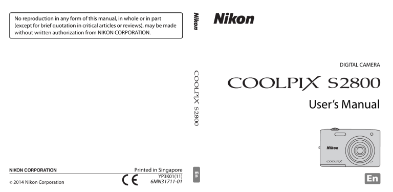 Nikon COOLPIX S2800 User's manual Nikon COOLPIX S2800 User's manual