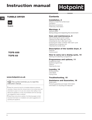 Hotpoint TCFS 83B GP (UK) Instruction for Use | Manualzz Hotpoint TCFS 83B GP (UK) Instruction for Use | Manualzz