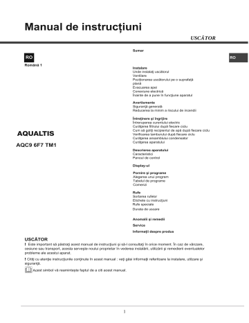 HOTPOINT/ARISTON AQC9 6F7 TM1 (EU) User guide HOTPOINT/ARISTON AQC9 6F7 TM1 (EU) User guide