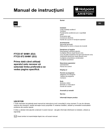 HOTPOINT/ARISTON FTCD 872 6HM1 (EU) User guide HOTPOINT/ARISTON FTCD 872 6HM1 (EU) User guide