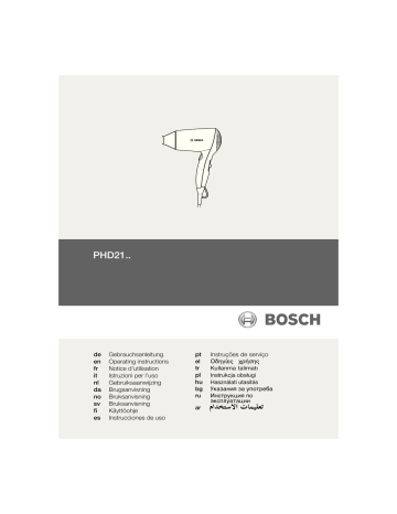 Bosch PHD2100/01 Hair dryers Manual do usuário | Manualzz Bosch PHD2100/01 Hair dryers Manual do usuário | Manualzz