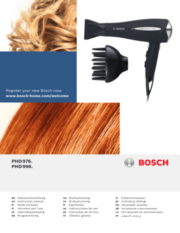 Bosch PHD9760GB professional hair dryer Instruction manual | Manualzz Bosch PHD9760GB professional hair dryer Instruction manual | Manualzz