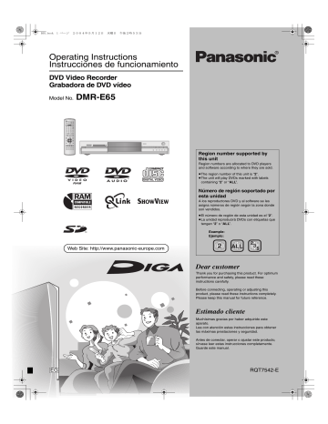 Panasonic DMRE65, DMRE65EG Operating instructions Panasonic DMRE65, DMRE65EG Operating instructions
