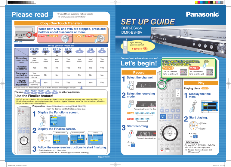 Panasonic DMRES46V, DMRES45V Operating instructions Panasonic DMRES46V, DMRES45V Operating instructions