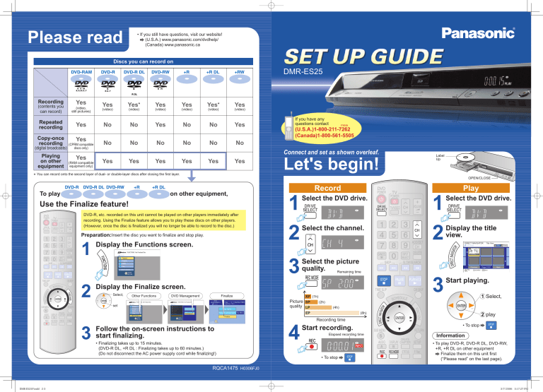 Panasonic DMRES25 Operating instructions Panasonic DMRES25 Operating instructions