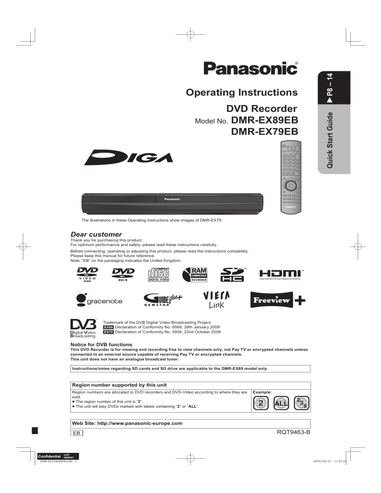 Panasonic DMREX79EB, DMREX89EB Operating instructions Panasonic DMREX79EB, DMREX89EB Operating instructions