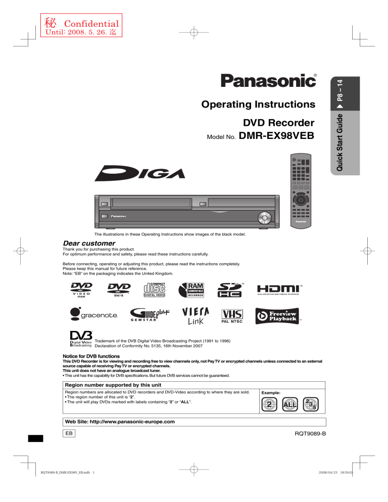 Panasonic DMREX98VEB Operating instructions Panasonic DMREX98VEB Operating instructions