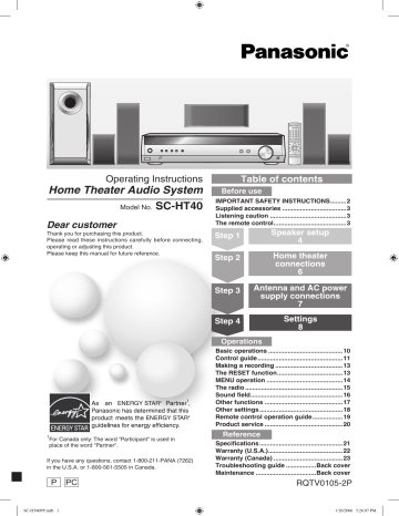 Panasonic SCHT40 Operating instructions Panasonic SCHT40 Operating instructions