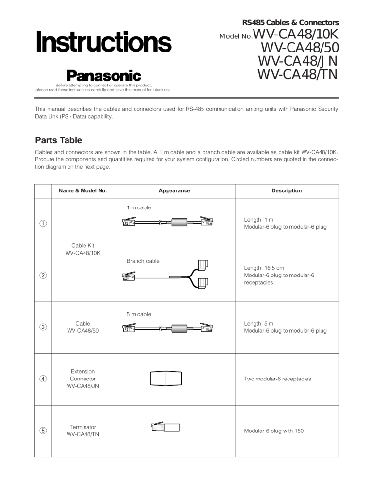 Panasonic WVCA48 Operating instructions Panasonic WVCA48 Operating instructions