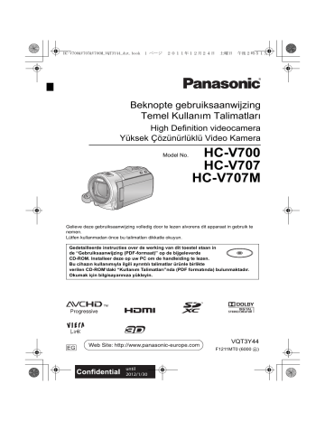 Panasonic HCV707MEG, HCV707EG, HCV700EG Quick start guide Panasonic HCV707MEG, HCV707EG, HCV700EG Quick start guide