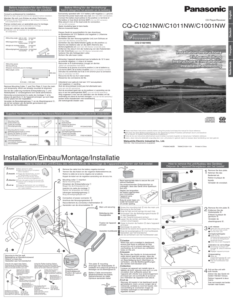 Panasonic CQC1011NW, CQC1001NW, CQC1021NW Operating instructions Panasonic CQC1011NW, CQC1001NW, CQC1021NW Operating instructions