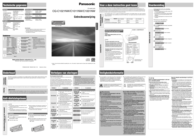 Panasonic CQC1011NW, CQC1001NW, CQC1021NW Operating instructions Panasonic CQC1011NW, CQC1001NW, CQC1021NW Operating instructions