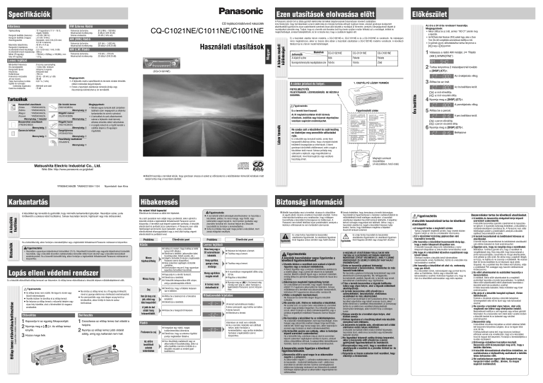 Panasonic CQC1021NE, CQC1001NE, CQC1011NE Operating instructions Panasonic CQC1021NE, CQC1001NE, CQC1011NE Operating instructions
