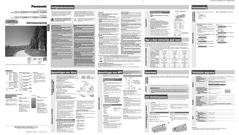 Panasonic CQC1123NW, CQC1303NW, CQC1323NW, CQC1103NW, CQC1113NW, CQC1313NW Operating instructions Panasonic CQC1123NW, CQC1303NW, CQC1323NW, CQC1103NW, CQC1113NW, CQC1313NW Operating instructions