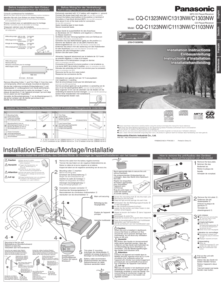Panasonic CQC1123NW, CQC1303NW, CQC1323NW, CQC1103NW, CQC1113NW, CQC1313NW Operating instructions Panasonic CQC1123NW, CQC1303NW, CQC1323NW, CQC1103NW, CQC1113NW, CQC1313NW Operating instructions