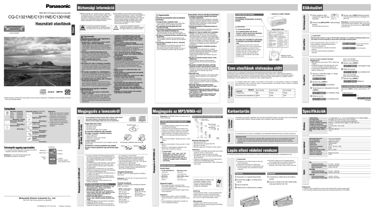 Panasonic CQC1301NE, CQC1311NE, CQC1321NE Operating instructions Panasonic CQC1301NE, CQC1311NE, CQC1321NE Operating instructions