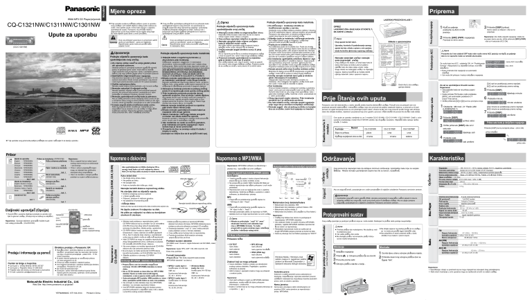 Panasonic CQC1311NW, CQC1301NW, CQC1321NW Operating instructions Panasonic CQC1311NW, CQC1301NW, CQC1321NW Operating instructions