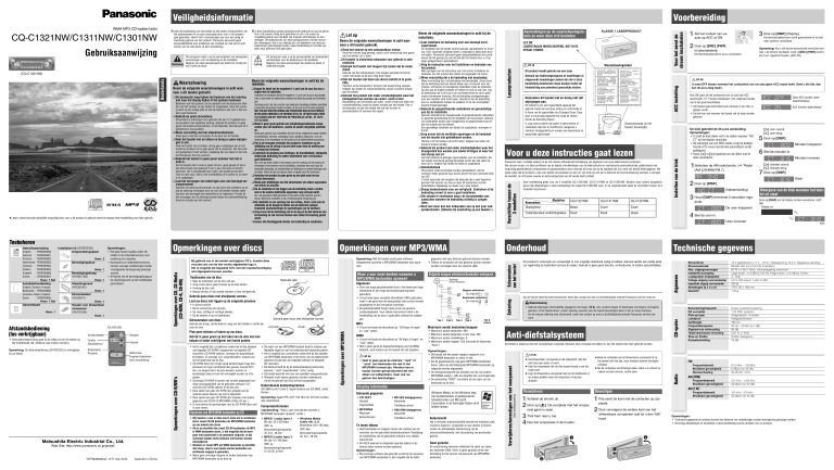 Panasonic CQC1311NW, CQC1301NW, CQC1321NW Operating instructions Panasonic CQC1311NW, CQC1301NW, CQC1321NW Operating instructions