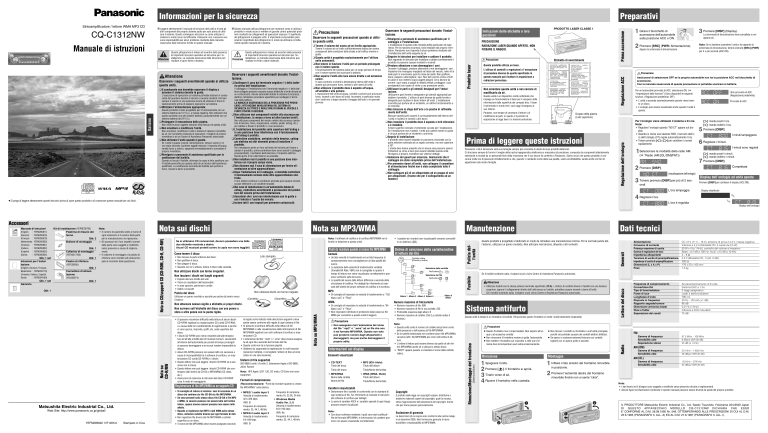 Panasonic CQC1312NW Operating instructions Panasonic CQC1312NW Operating instructions