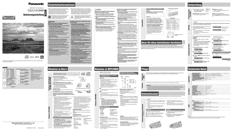 Panasonic CQC1312NW Operating instructions Panasonic CQC1312NW Operating instructions