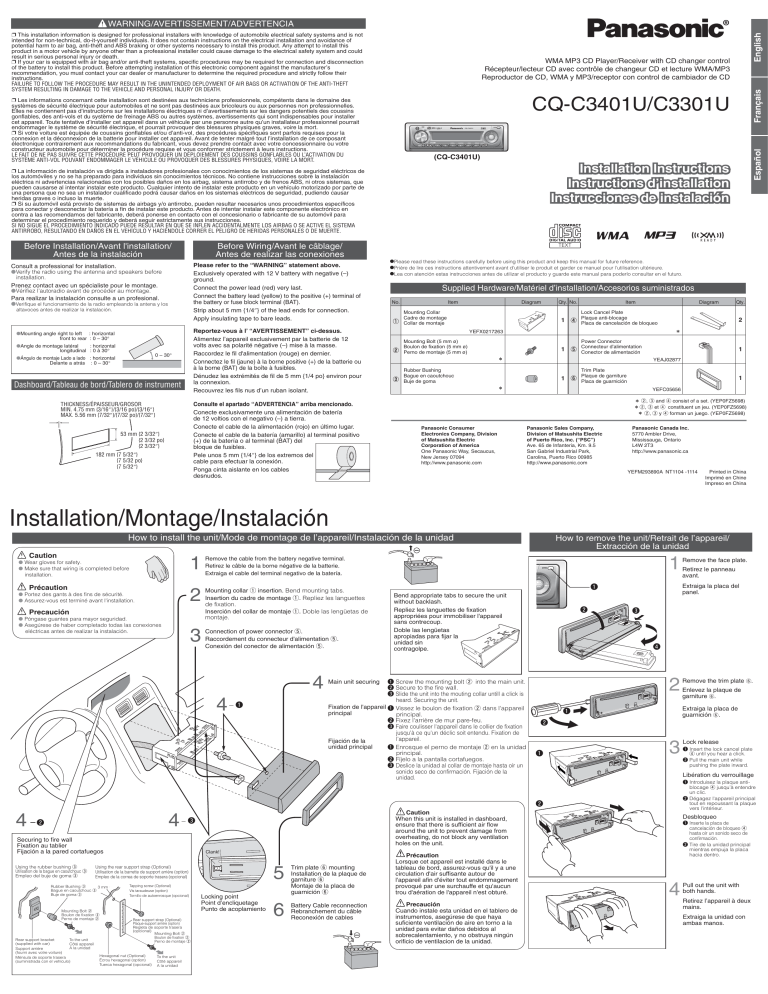 Panasonic CQC3401U, CQC3301U Operating instructions Panasonic CQC3401U, CQC3301U Operating instructions