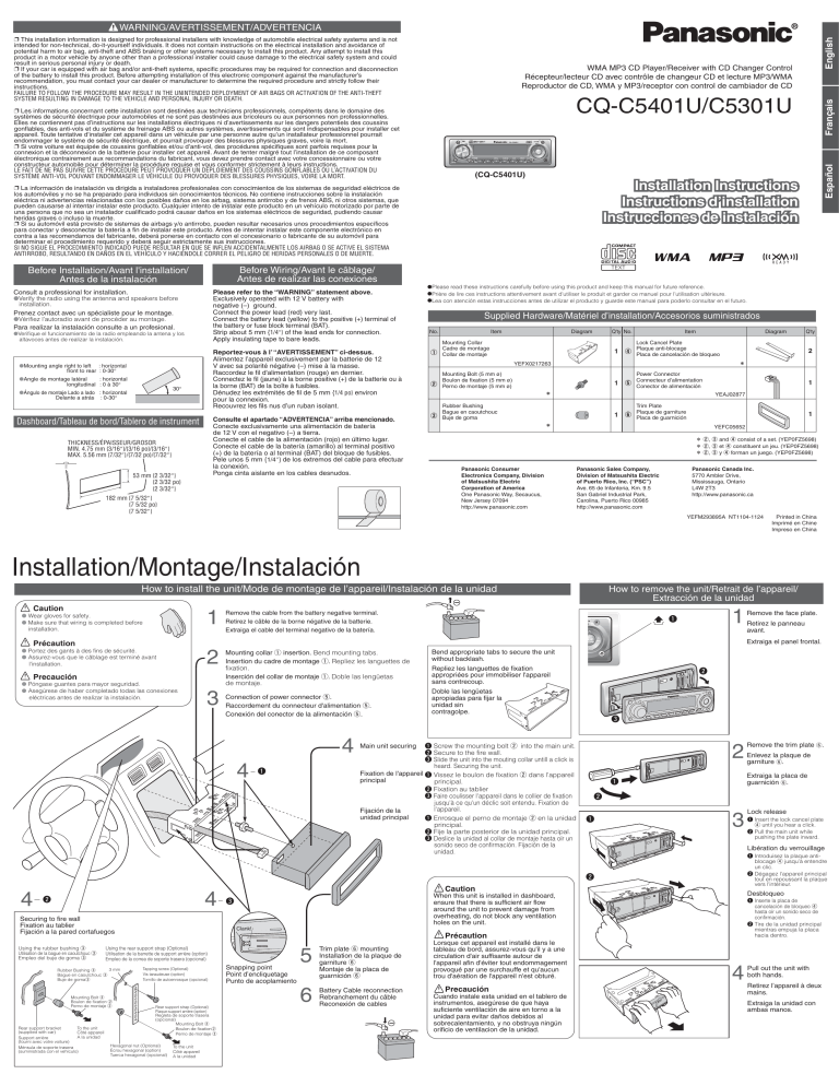 Panasonic CQC5301U, CQC5401U Operating instructions Panasonic CQC5301U, CQC5401U Operating instructions
