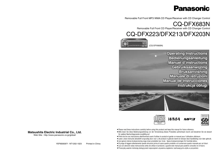 Panasonic CQDFX223N, CQDFX203N, CQDFX213N, CQDFX683N Operating instructions Panasonic CQDFX223N, CQDFX203N, CQDFX213N, CQDFX683N Operating instructions