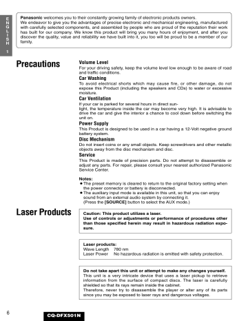 Panasonic CQDFX501N Operating instructions Panasonic CQDFX501N Operating instructions