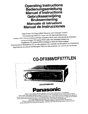 Panasonic CQDFX777 Operating instructions Panasonic CQDFX777 Operating instructions