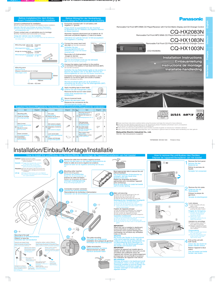 Panasonic CQHX2083N Operating instructions Panasonic CQHX2083N Operating instructions
