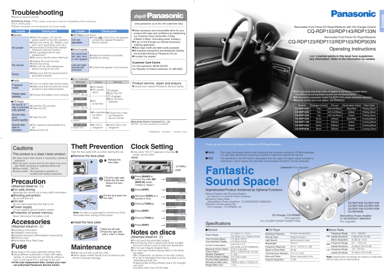 Panasonic CQRDP113N, CQRDP143N, CQRDP003N, CQRDP133N, CQRDP153N, CQRDP123N, CQRDP103N Operating instructions Panasonic CQRDP113N, CQRDP143N, CQRDP003N, CQRDP133N, CQRDP153N, CQRDP123N, CQRDP103N Operating instructions