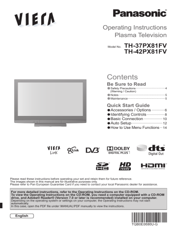 Panasonic TH37PX81FV Quick Start Guide | Manualzz Panasonic TH37PX81FV Quick Start Guide | Manualzz
