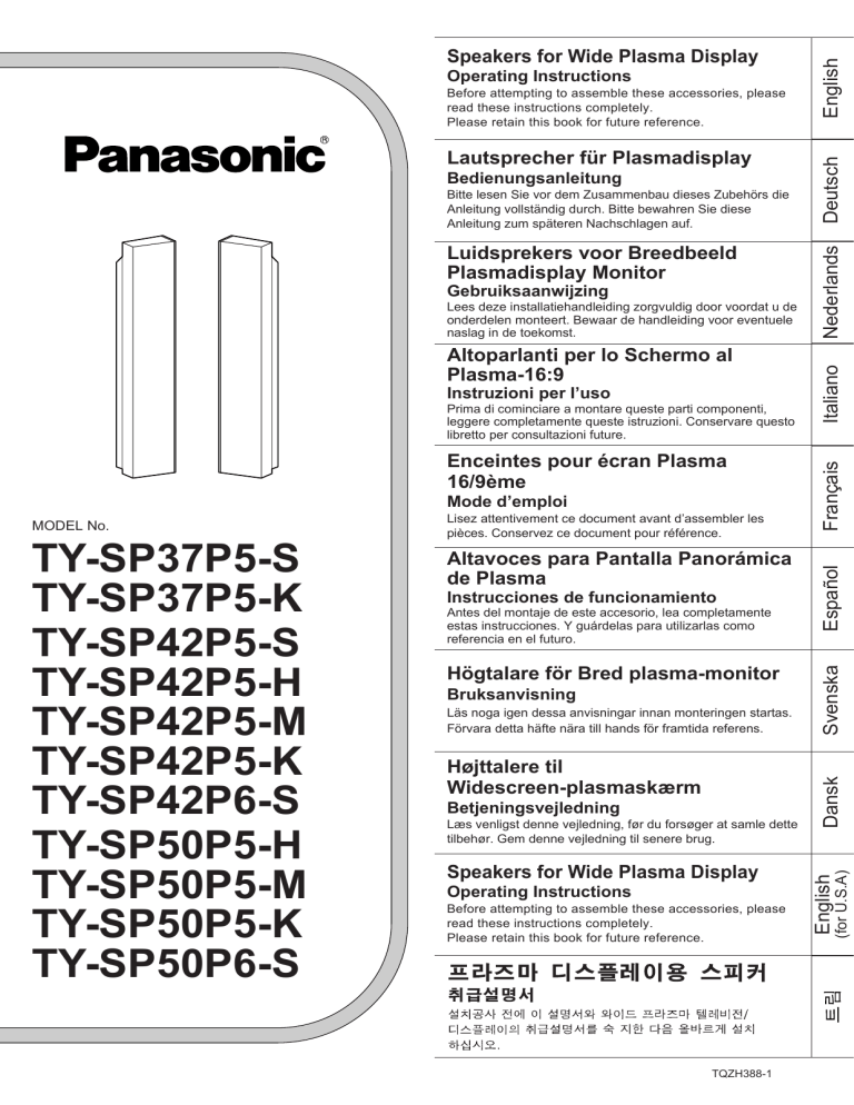 Panasonic TYSP37P5K, TYSP50P5M, TYSP42P5H, TYSP42P5M, TYSP42P6S, TYSP50P5H, TYSP37P5S, TYSP42P5S, TYSP42P5K, TYSP50P5K Operating instructions Panasonic TYSP37P5K, TYSP50P5M, TYSP42P5H, TYSP42P5M, TYSP42P6S, TYSP50P5H, TYSP37P5S, TYSP42P5S, TYSP42P5K, TYSP50P5K Operating instructions