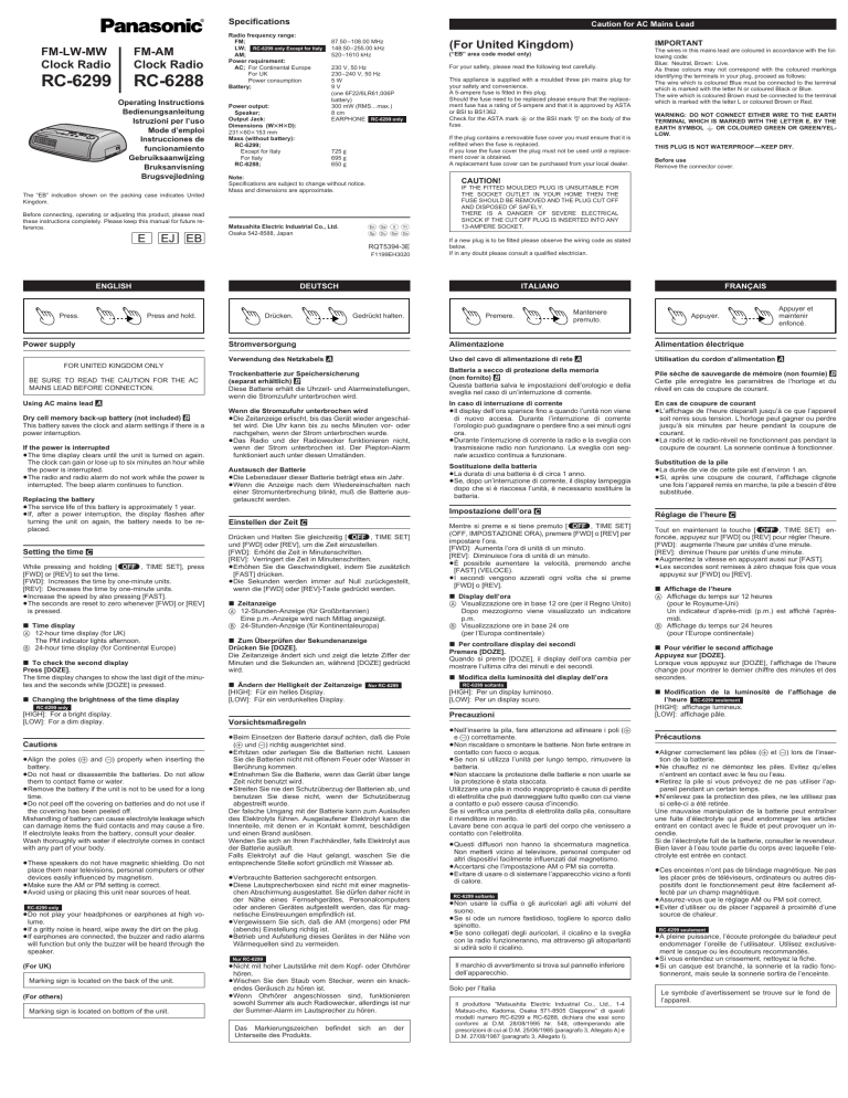 Panasonic RC6299, RC6288 Operating instructions Panasonic RC6299, RC6288 Operating instructions