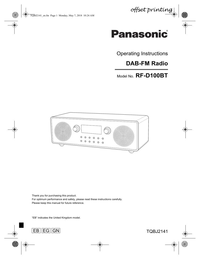 Panasonic RFD100BTGN, RFD100BTEB, RFD100BTEG Operating instructions Panasonic RFD100BTGN, RFD100BTEB, RFD100BTEG Operating instructions