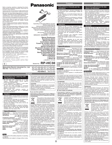 Panasonic RP-HC30, RPHC30 Owner's manual Panasonic RP-HC30, RPHC30 Owner's manual