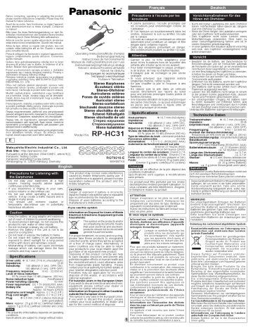 Panasonic RPHC31 Operating instructions Panasonic RPHC31 Operating instructions