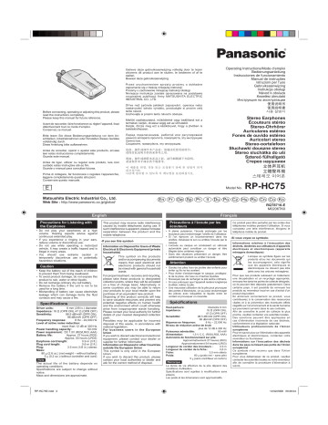 Panasonic RP-HC75, RPHC75 Owner's manual Panasonic RP-HC75, RPHC75 Owner's manual