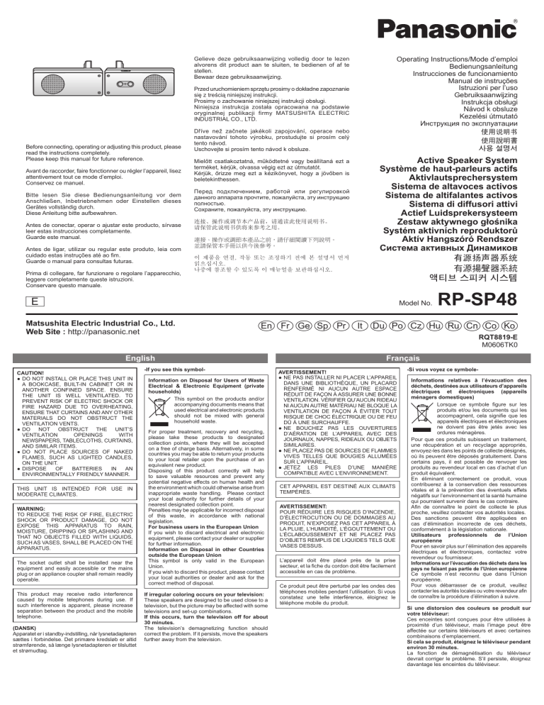 Panasonic RPSP48 Operating instructions Panasonic RPSP48 Operating instructions