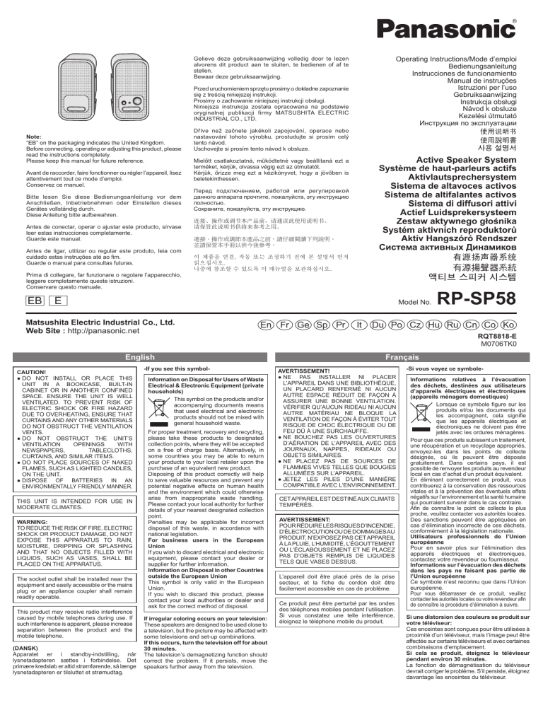 Panasonic RPSP58 Operating instructions Panasonic RPSP58 Operating instructions