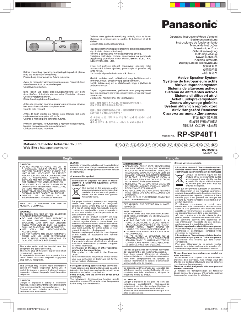 Panasonic RPSP48T1 Operating instructions Panasonic RPSP48T1 Operating instructions